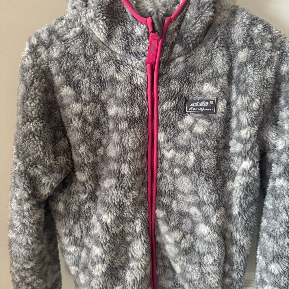 Eddie Bauer Kids Gray Fleece Jacket with Pink Trim